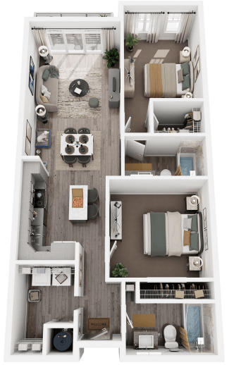 Floor plan for 2 beds, 2 baths, 1123 sqft